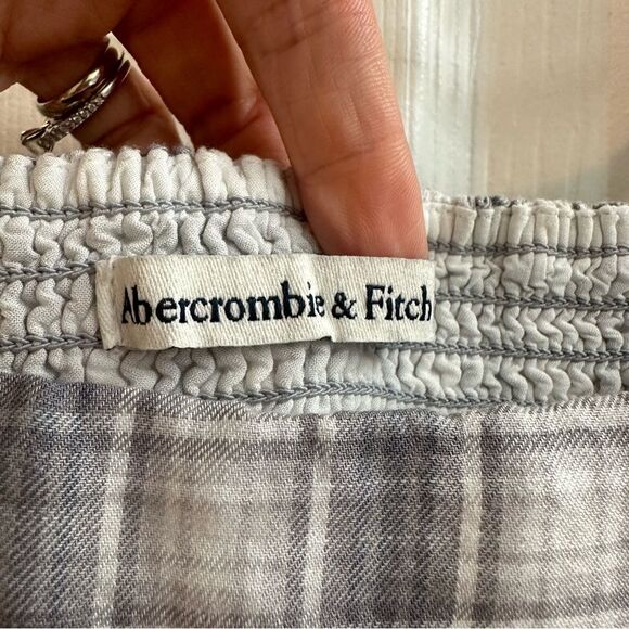 Abercrombie & Fitch plaid square neck puffy sleeve shirred back blouse size XS - Picture 5 of 9